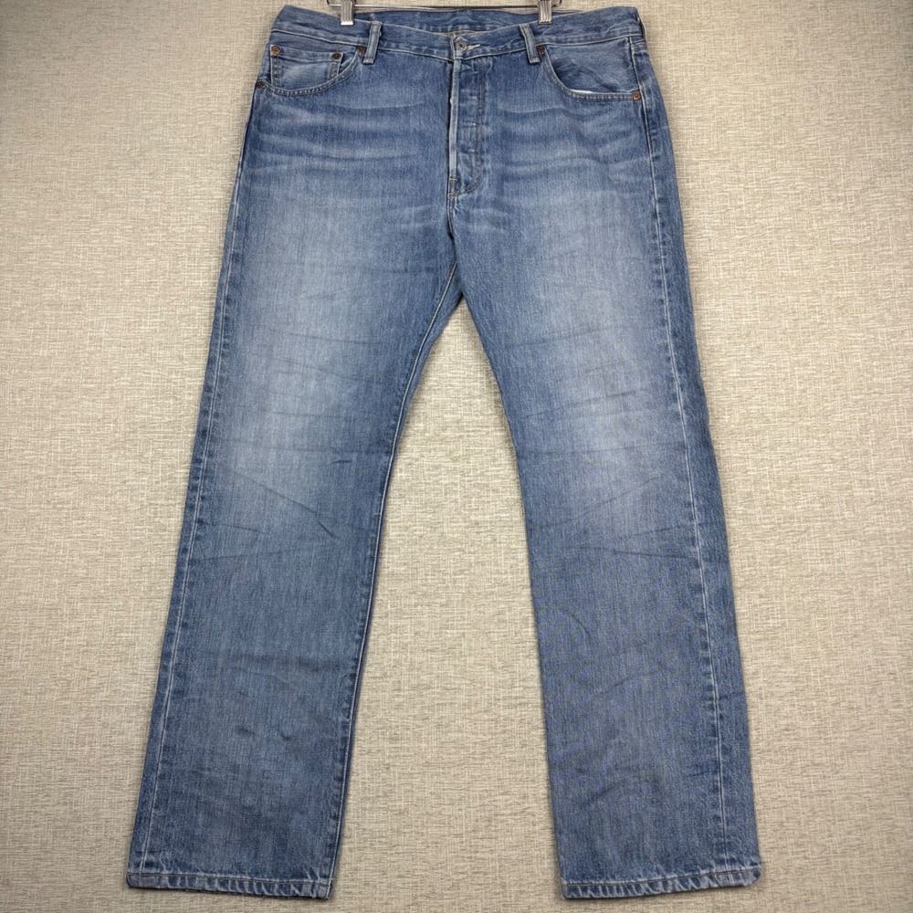Levis 501 Mens 36x32 Light Grungy Washed Blue Denim Grainy High Honeycomb Fade